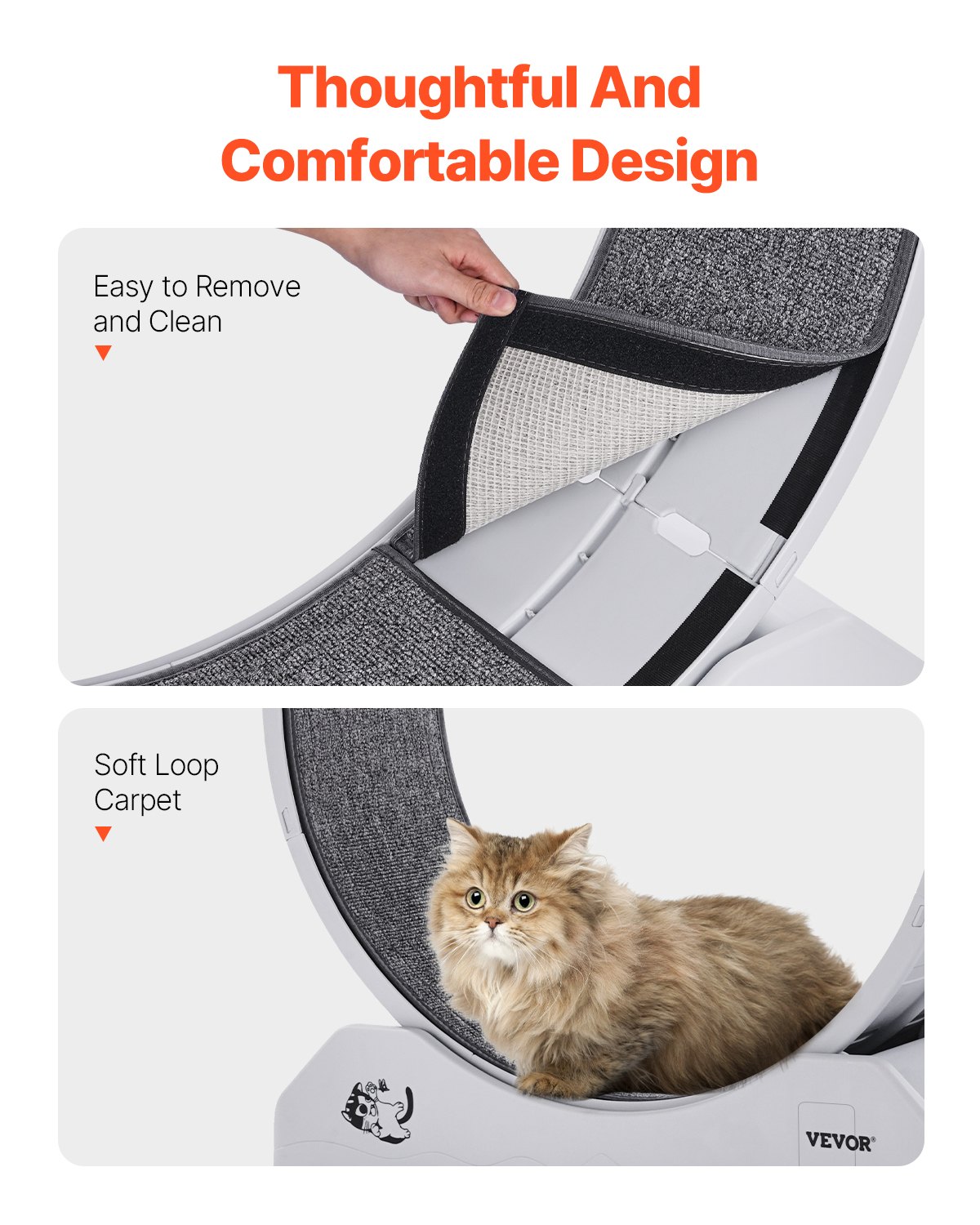 VEVOR Katzenlaufrad, 80x34x85cm, großes Laufrad für Katzen mit sicherer Bremse & Laufbahn aus Teppich, leiser Betrieb, Laufband für Katzen bis zu 4kg, Katzenrad für Gewichtsverlust & Gesundheit, weiß