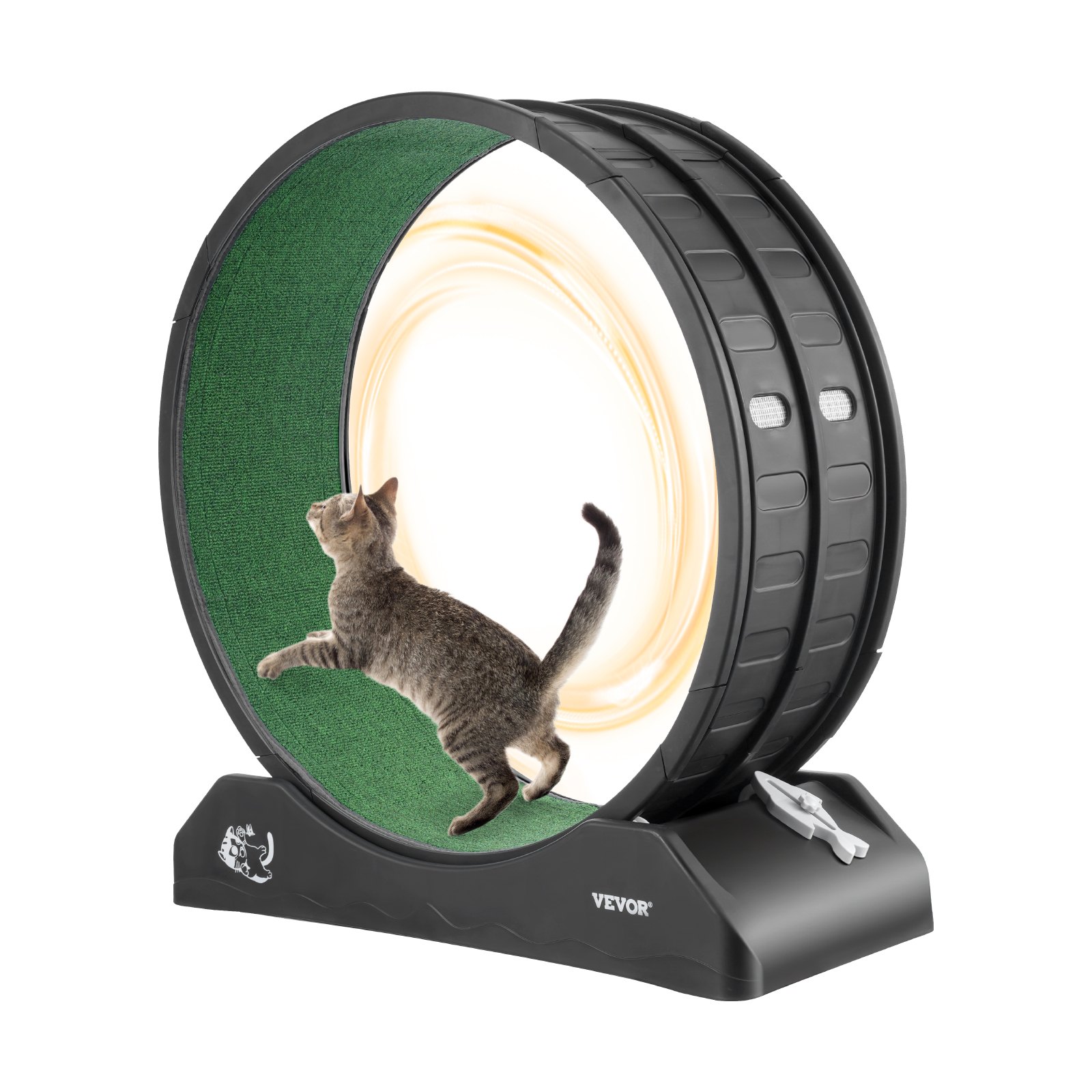 VEVOR Katzenlaufrad, 80x34x85cm, großes Laufrad für Katzen mit sicherer Bremse und Laufbahn aus Teppich, leiser Betrieb, Laufband für Katzen, Katzenrad für Gewichtsverlust und Gesundheit, Schwarz