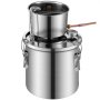 VEVOR 11.4L Stainless Steel Water Alcohol Distillation System with Coil Cooling, Refining Fermentation Kit with Dual Display Thermometer, for Wine, Whiskey, Brandy, Silver