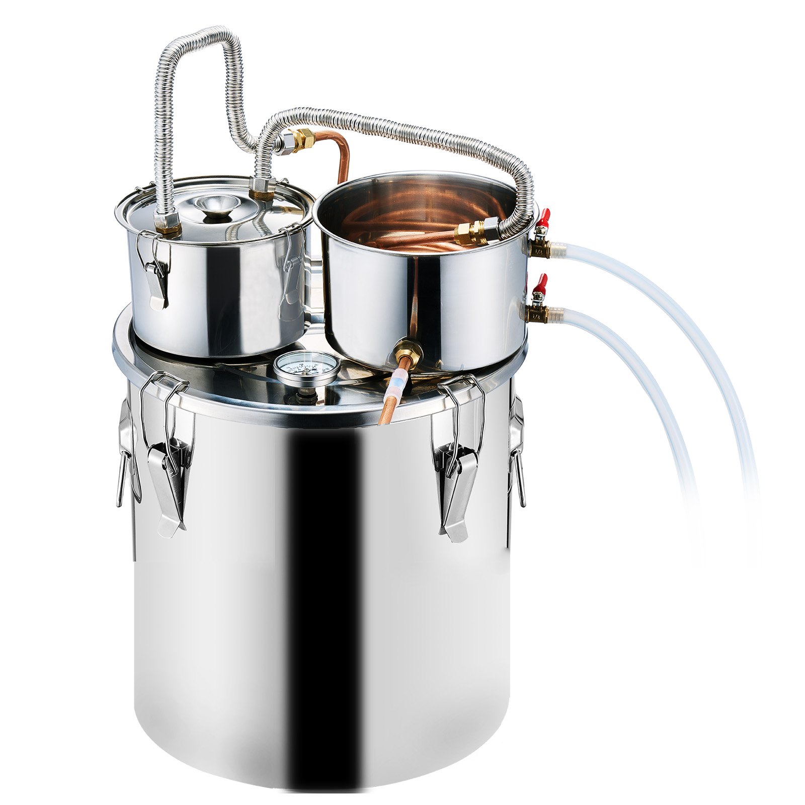 VEVOR 30L Stainless Steel Water Alcohol Distillation System with Copper Coil for Rapid Cooling, Double Condenser Distillation Set with Secondary Distillation, for Wine, Whiskey, Brandy, Silver