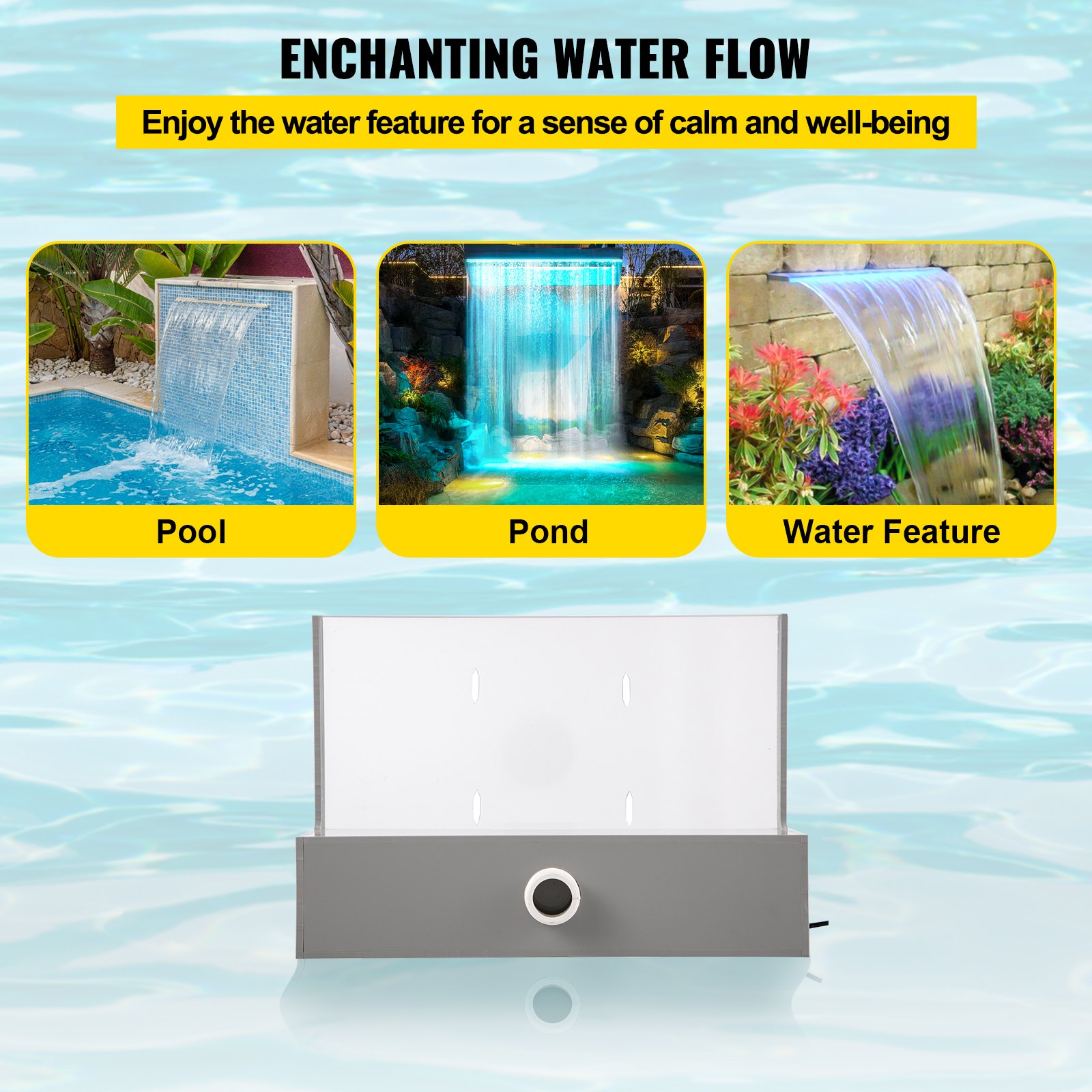 VEVOR Wasserfall 30 x 8 x 21 cm, Teich Wasserfall aus Acrylmaterial, Wasserfall und Bachlaufsets 5 m Netzkabel für Garden Wand, Mauer Gabione Teich Springbrunnen Blau Streife, Wasserfontäne für Pool