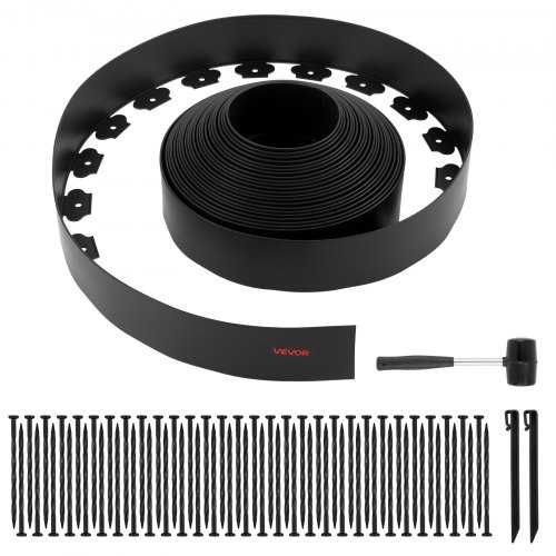 VEVOR Rasenkante, 20 m x 10 cm, Kunststoff-Gartenbegrenzung mit 60 Spikes & 2 Erdspießen, Beeteinfassung, Landschaftseinfassung, Beetumrandung, Zaunbegrenzungen für Blumenbeete & Hofpflaster