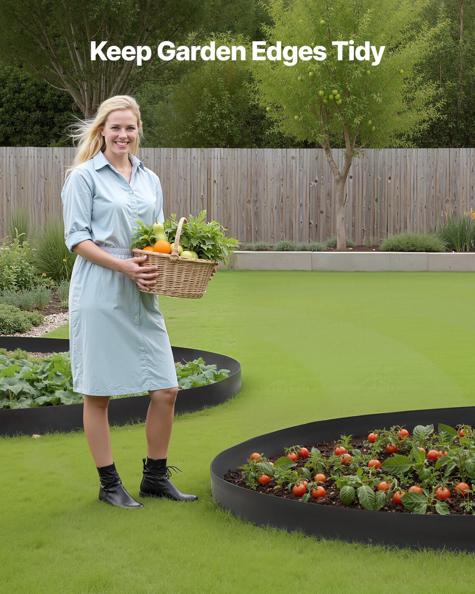 VEVOR Rasenkante, 20 m x 10 cm, Kunststoff-Gartenbegrenzung mit 60 Spikes & 2 Erdspießen, Beeteinfassung, Landschaftseinfassung, Beetumrandung, Zaunbegrenzungen für Blumenbeete & Hofpflaster