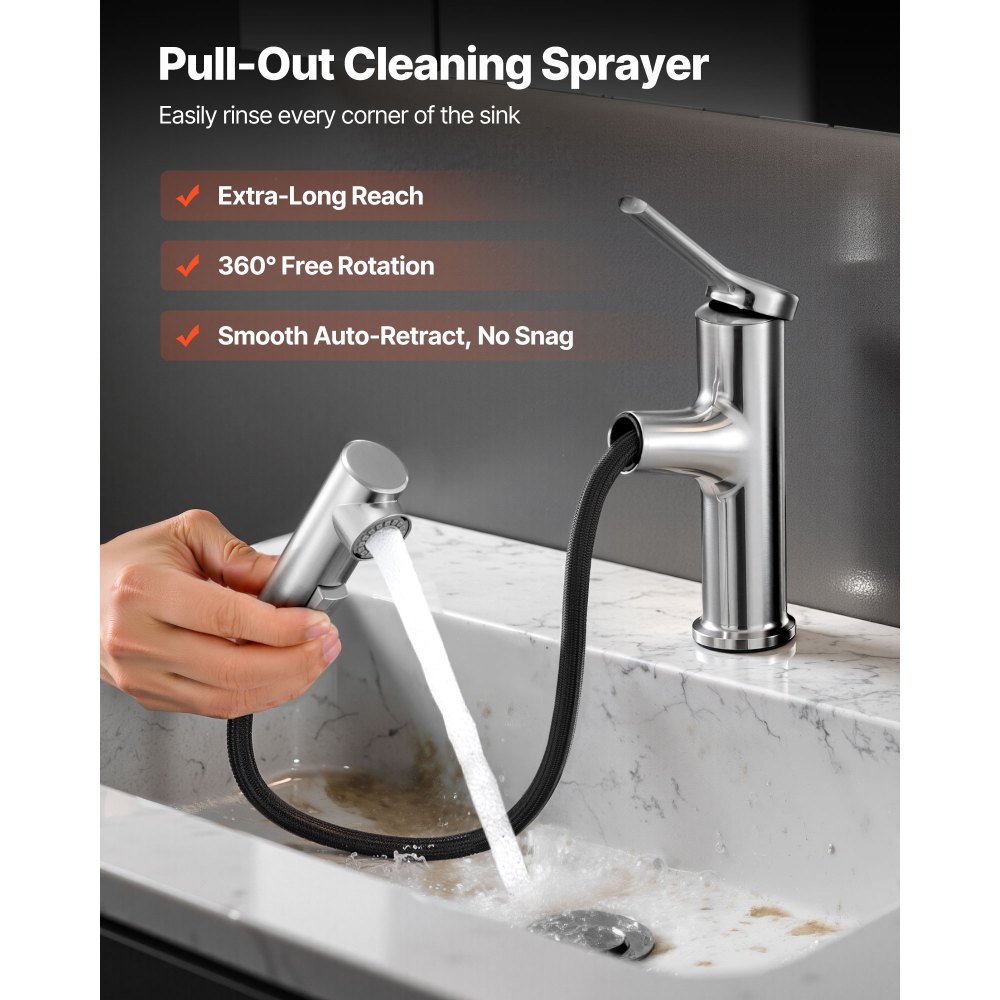 VEVOR Waschtischarmatur Wasserhahn aus gebürstetem Nickel & Edelstahl, Waschbeckenarmatur Küchenwasserarmaturen mitAusziehbrause wassersparend, Einhebelmischer für Badezimmer Wohnmobil Bar-Spüle