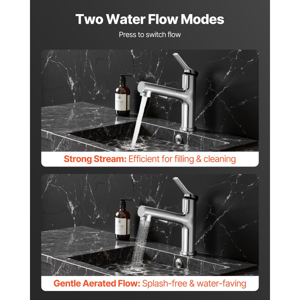 VEVOR Waschtischarmatur Wasserhahn aus gebürstetem Nickel & Edelstahl, Waschbeckenarmatur Küchenwasserarmaturen mitAusziehbrause wassersparend, Einhebelmischer für Badezimmer Wohnmobil Bar-Spüle