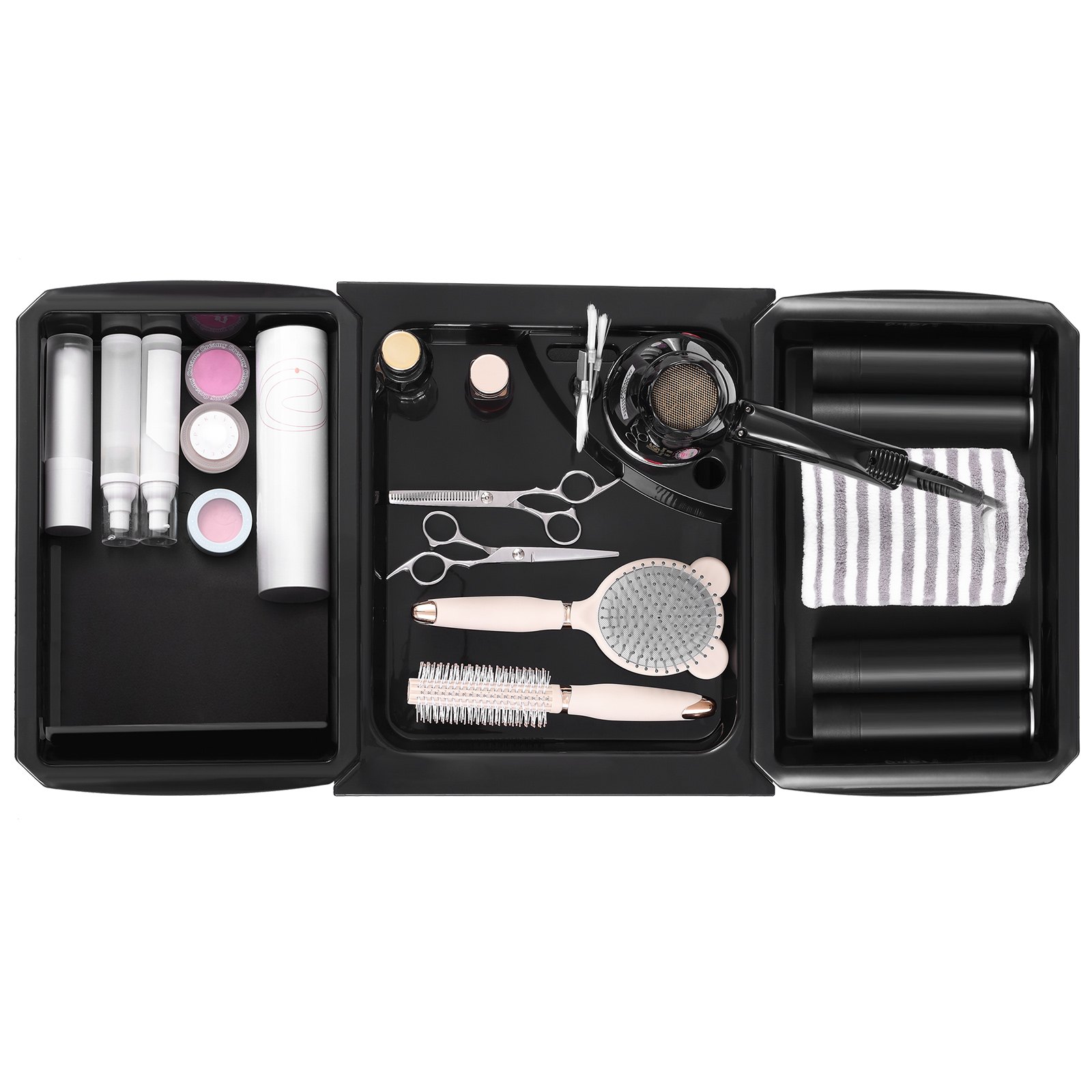 VEVOR Friseurwagen, Kosmetikwagen aus Kunststoff für Friseursalons mit 5 herausnehmbaren Schubladen und Trocknerhalter, Friseurrollwagen mit 4 Rädern (2 feststellbar) für Beauty-SPA-Barbershop