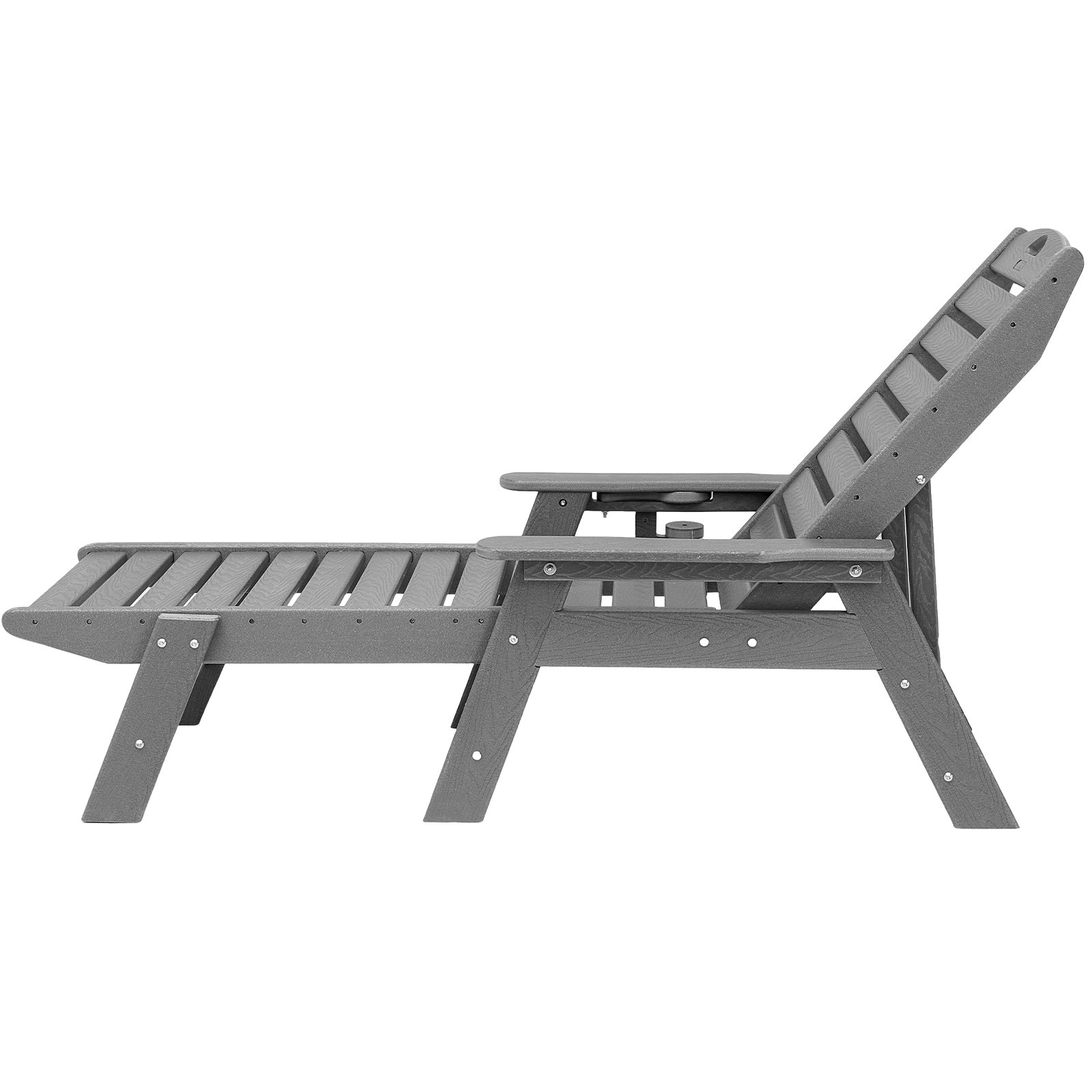 VEVOR Chaiselongue-Sessel, 204 kg Tragkraft, verstellbarer Terrassen-Lounge-Sessel für den Außenbereich mit 6-fach verstellbarer Rückenlehne, HDPE-Lounge-Sessel mit Getränkehalter für Pool, Poolrand, Terrasse, Hinterhof, Rasen, grau