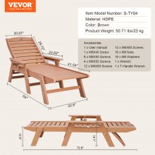 VEVOR Sonnenliege Liegestuhl Relaxliege Strandliege Liege HDPE bis 204kg Braun