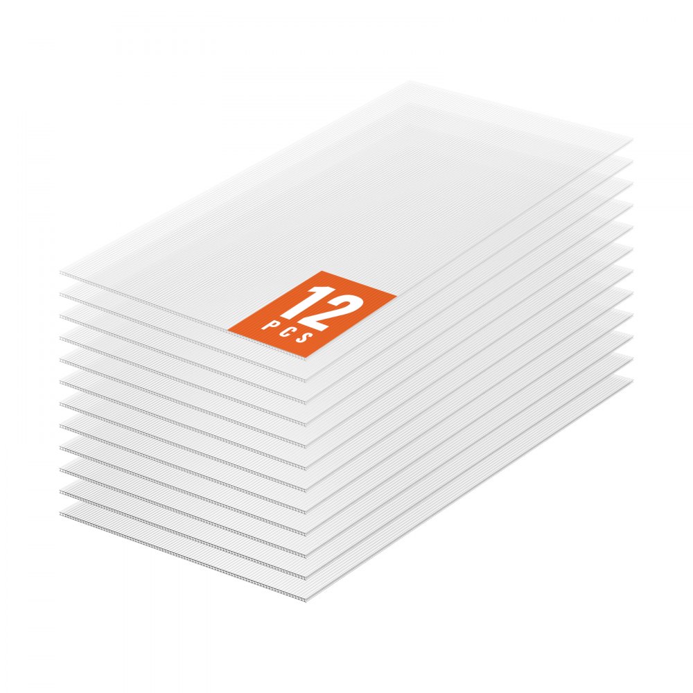 VEVOR 12er-Set Gewächshausplatten aus Polycarbonat, 1210 x 605 x 6 mm Stegplatten, wasserdichte UV-geschützte gewellte Hohlkammerplatten, schlagfeste, transparente Dachplatten für Gewächshaus/Garten