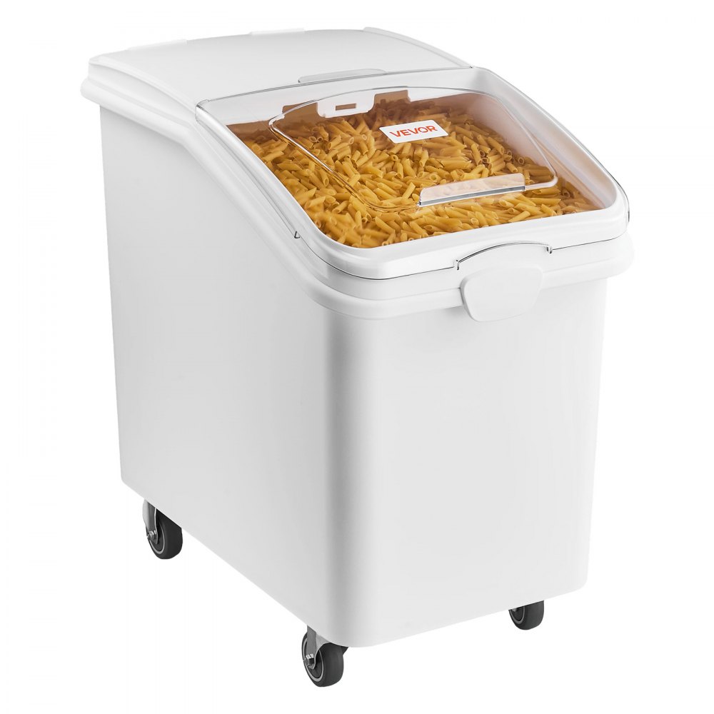 VEVOR Reisbehälter 120 L PP Vorratsbehälter mit Sichtfenster und 4 Rollen, für Getreide, Reis (90 kg), Müsli und Mehl (66 kg), mit Schiebedeckel, Großer Entnahmeöffnung, Schaufel, Tierfutterbehälter