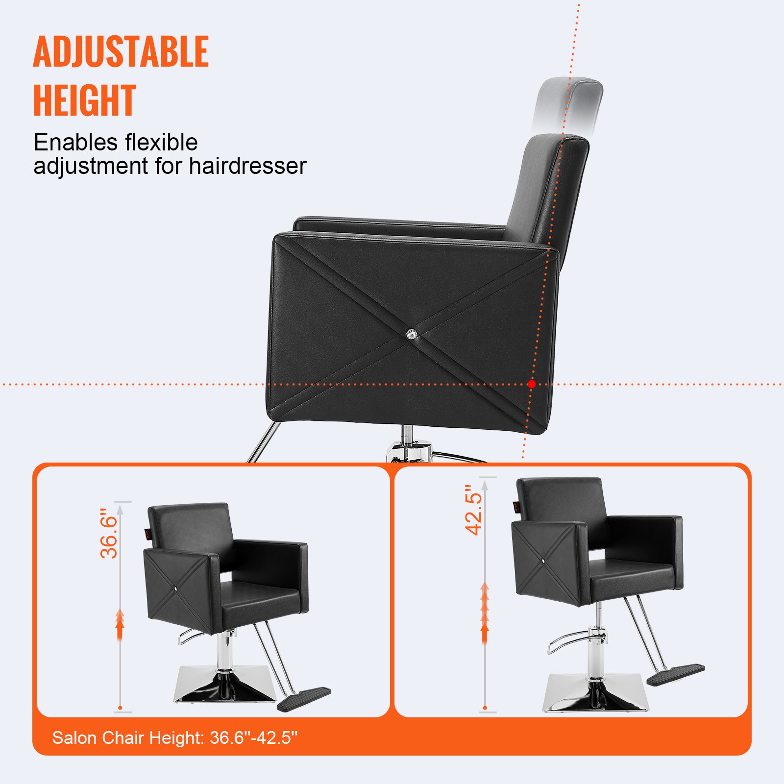 VEVOR Friseurstuhl 150 kg Gewichtskapazität Friseursessel aus Schwamm PU Holzplatte Eisen Bedienungsstuhl höhenverstellbar Barbersessel 360° drehbar Barberstuhl Friseureinrichtung  88 x 63 x 93 cm