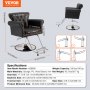 VEVOR Friseurstuhl 150 kg Gewichtskapazität Friseursessel aus Schwamm PU Holzplatte Eisen Bedienungsstuhl höhenverstellbar Barbersessel 360° drehbar Barberstuhl Friseureinrichtung 98 x 77 x 90,5 cm