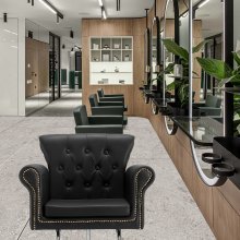 VEVOR Friseurstuhl 150 kg Gewichtskapazität Friseursessel aus Schwamm PU Holzplatte Eisen Bedienungsstuhl höhenverstellbar Barbersessel 360° drehbar Barberstuhl Friseureinrichtung 98 x 77 x 90,5 cm