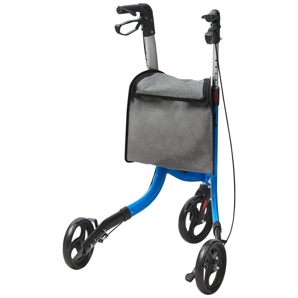 VEVOR Rollator mit 3 Rädern, faltbarer Gehwagen aus Aluminium mit verstellbarem Griff, Trio-Leichtgewichtsrollator für den Außenbereich mit Aufbewahrungstasche, 118 kg Tragkraft, Blau