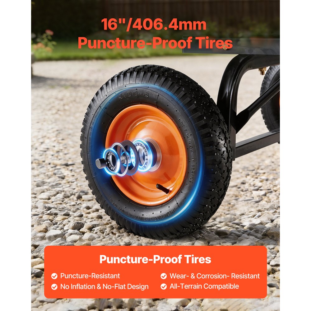 VEVOR Gartenwagen 680 kg, Transportwagen mit Kippfunktion, Handwagen mit Verstellbarem Griff, Drehlagern, Handkarre, Bollerwagen, Bastelwagen, Kippwagen für Pflanzen, Erde, Erntegut