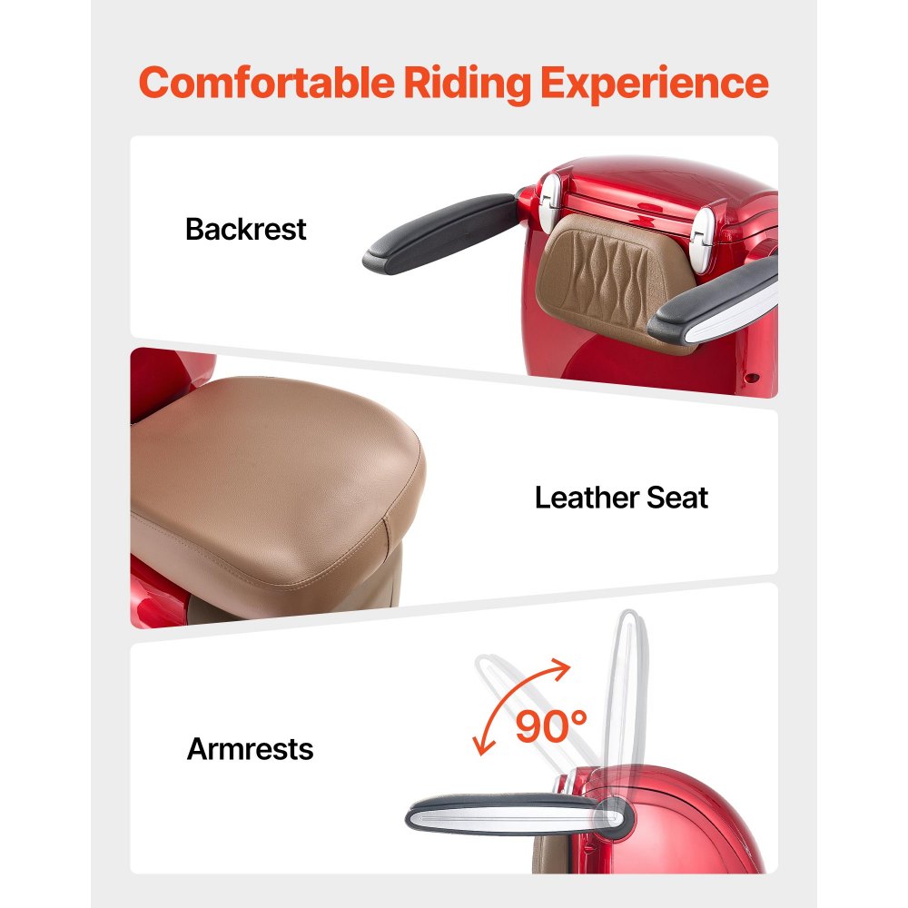 VEVOR Heavy Duty 4-Wheel Mobility Scooters for Seniors & Adults, 500lbs Capacity, 35 KM 3-Speed Long Range, 1000W All Terrain Electric Recreational Scooter Wheelchair, 20° Max Climbing Capacity