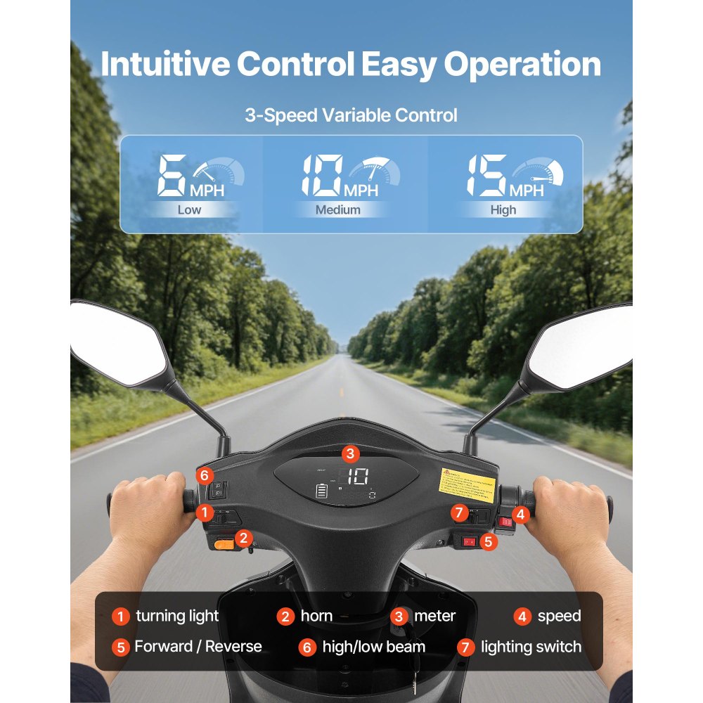 VEVOR Elektromobil mit 3 Rädern für Senioren & Erwachsene, 227 kg Tragkraft, Mobilitätsrolle 35 km Reichweite mit 3 Geschwindigkeiten, 1000 W Seniorenmobil, max. Steigfähigkeit 20°