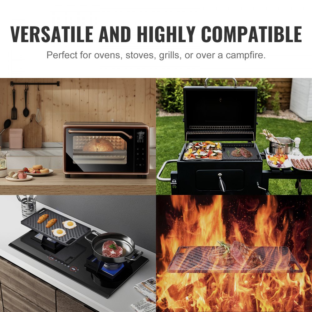 VEVOR Gusseisen Grillplatte BBQ Wendeplatte 425x246x16mm Grill-Zubehör Pro