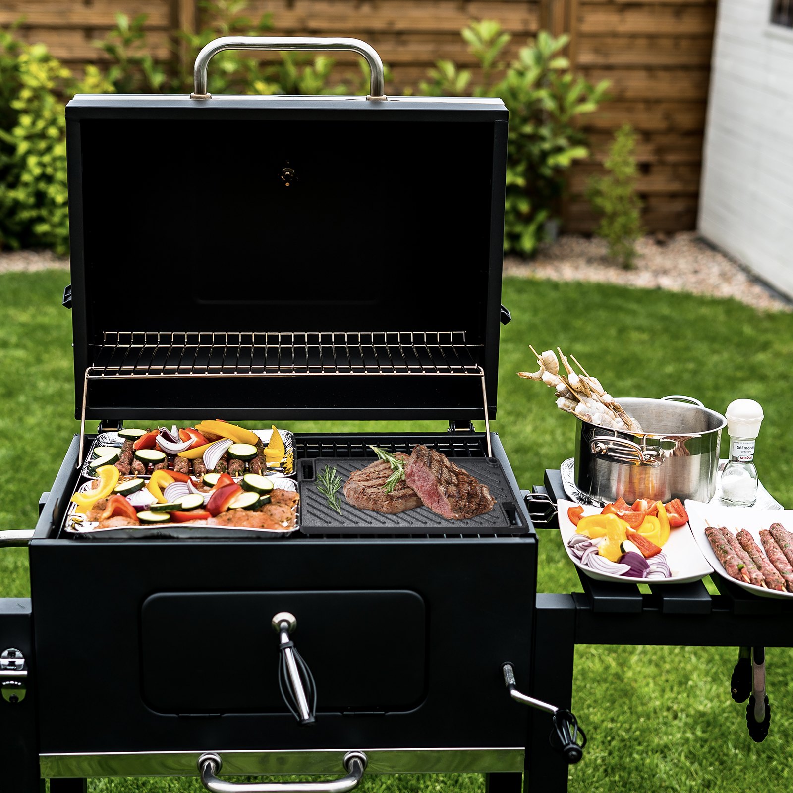 VEVOR Gusseisen Grillplatte BBQ Wendeplatte 425x246x16mm Grill-Zubehör Pro