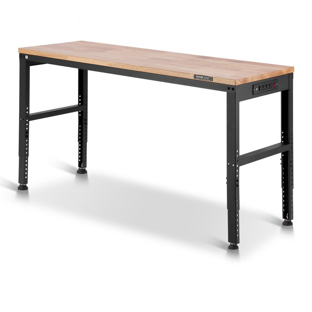 VEVOR Werkbank, 1549 x 508 mm Werkstatttisch, Höhenverstellbar 688-914mm, 900 kg Kapazität, Inkl. Stromanschlüsse, Hartholz-Oberfläche, Metallrahmen & Fußpads, Ideal für Garage, Büro & Zuhause