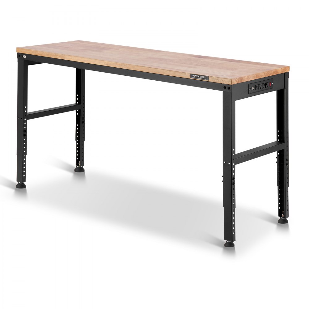 VEVOR Werkbank, 1549 x 508 mm Werkstatttisch, Höhenverstellbar 688-914mm, 900 kg Kapazität, Inkl. Stromanschlüsse, Hartholz-Oberfläche, Metallrahmen & Fußpads, Ideal für Garage, Büro & Zuhause