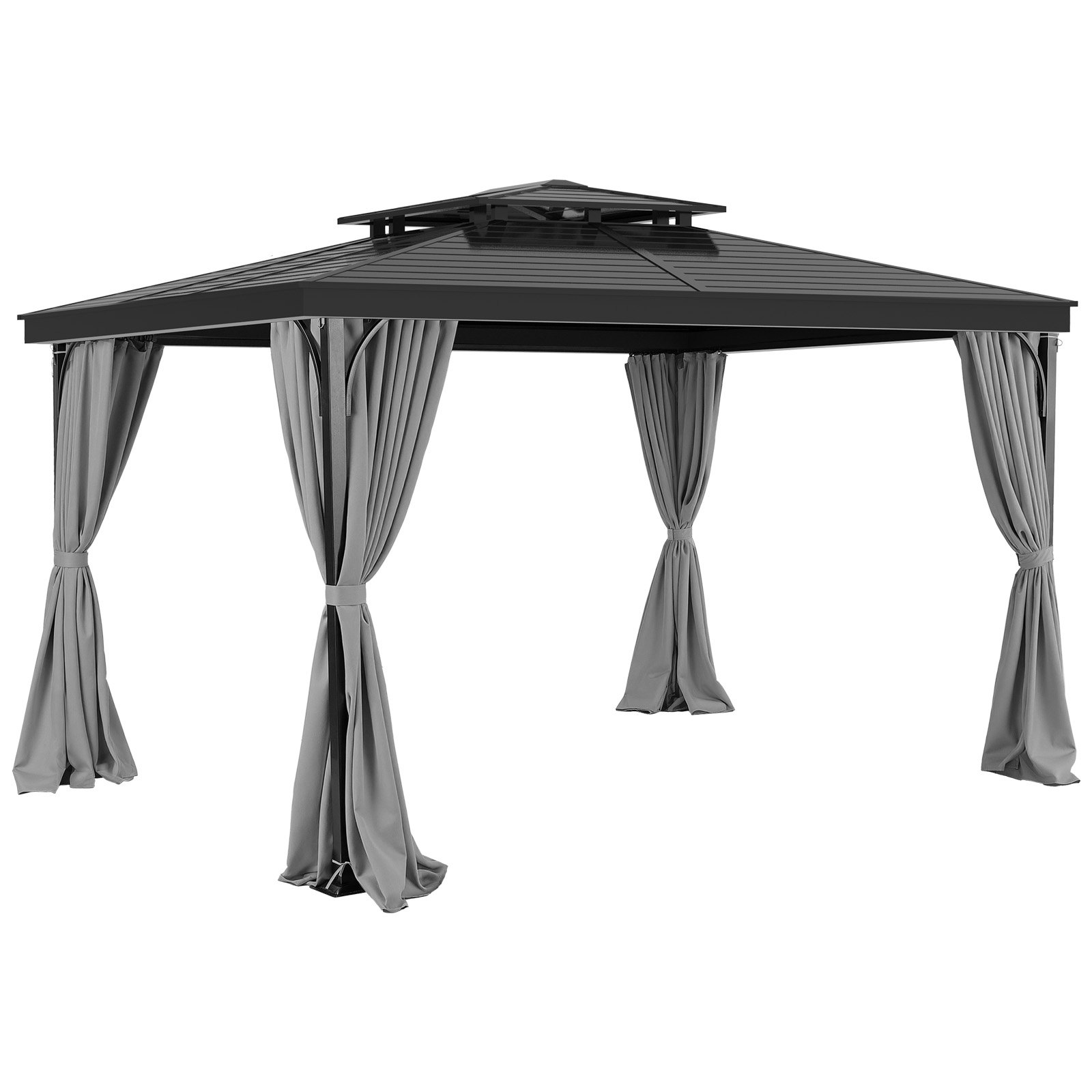 VEVOR Terrassenvorhang, 2840x2840x2110 mm, 4-teilige Seitenwand-Pavillon-Sichtschutzvorhänge mit Reißverschlüssen, Sonnenschutzvorhänge als Ersatz für Terrassenüberdachung, NUR Vorhänge, grau