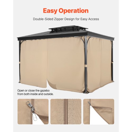 Produktbild von VEVOR Terrassenvorhang, 2830x3400x2035mm, Seitenwand Sichtschutzvorhaenge Fuer Pavillons Mit Reissverschluessen, Sonnenschutzvorhaenge Als Ersatz Fuer Terrassenueberdachung, Nur Vorhaenge, Khaki 4933146552