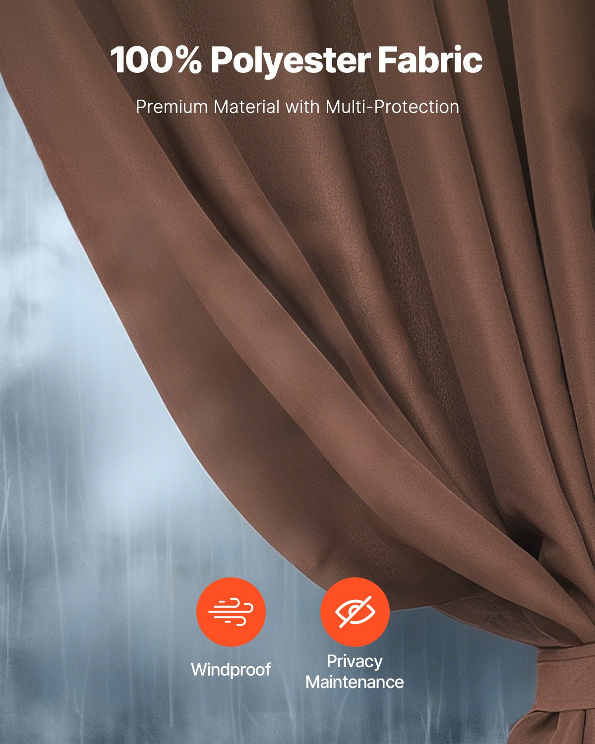 VEVOR Pavillonvorhänge 281x341x214 cm, 4-teilige Seitenwand-Pavillon-Sichtschutzvorhänge mit Reißverschlüssen, Sonnenschutzvorhänge als Ersatz für Terrassenüberdachung, NUR Vorhänge, Braun