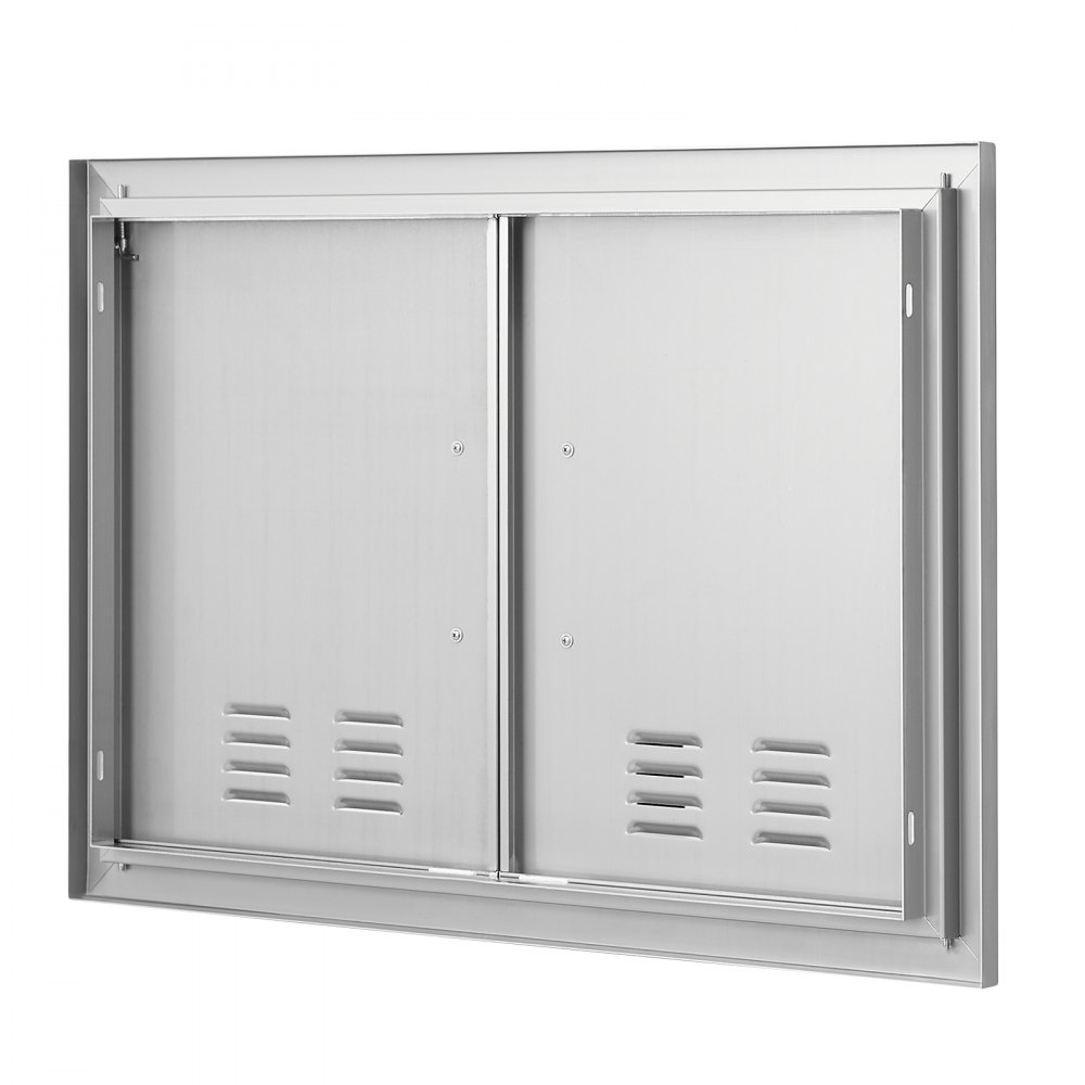 VEVOR Grill-Zugangstür, 762 x 533 mm, Doppelte Außenküchentür, Flächenbündig Montierte Edelstahltür, Vertikale Wandtür mit Griffen und Lüftungsschlitzen, für Grillinsel, Grillstation, Außenschrank
