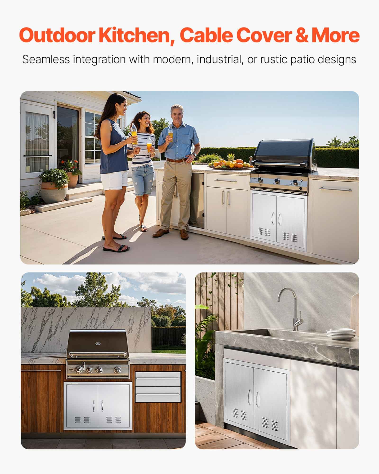 VEVOR Grill-Zugangstür, 762 x 533 mm, Doppelte Außenküchentür, Flächenbündig Montierte Edelstahltür, Vertikale Wandtür mit Griffen und Lüftungsschlitzen, für Grillinsel, Grillstation, Außenschrank