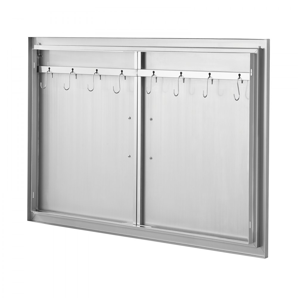 VEVOR Grill-Zugangstür, 990 x 660 mm, Doppelte Außenküchentür, Flächenbündig Montierte Edelstahltür, Vertikale Wandtür mit Griffen und Haken, für Grillinsel, Grillstation, Außenschrank