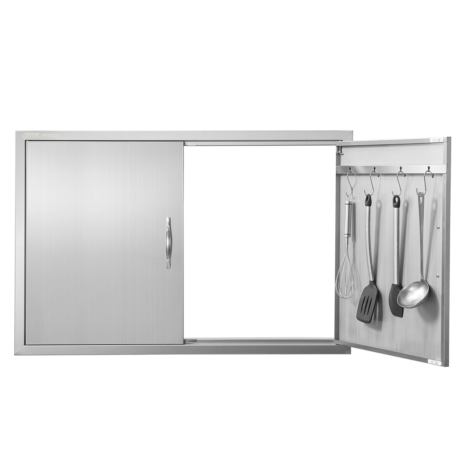 VEVOR Grill-Zugangstür, 990 x 660 mm, Doppelte Außenküchentür, Flächenbündig Montierte Edelstahltür, Vertikale Wandtür mit Griffen und Haken, für Grillinsel, Grillstation, Außenschrank