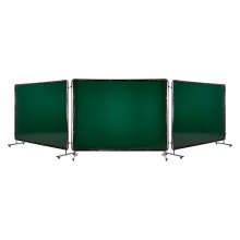 VEVOR Schweißvorhang mit Rahmen, 3-teilig, 1740 x 2340 mm, flammhemmende Vinyl-Schweißschutzwand mit 12 Rädern & 6-stufigem UV-Schutz für Werkstatt-/Industrieanwendungen, Dunkelgrün
