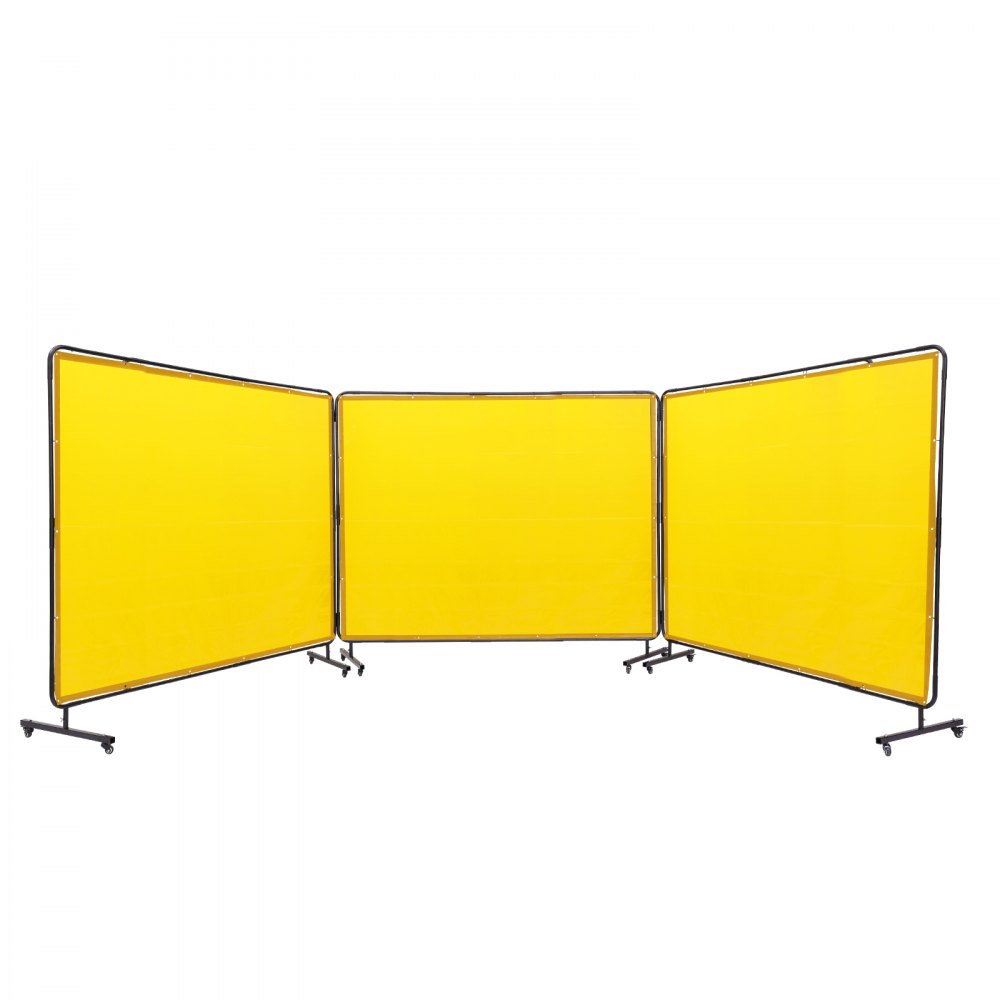 VEVOR 3-Panel-Schweißvorhang 1,8 x 2,4 m Schweißschutzvorhang aus Flammhemmendem Vinyl Schweißschutzwand mit 12 Schwenkrädern und einem 6-stufigen UV-Schutz Schweißerdecke Schweißschutz Gelb