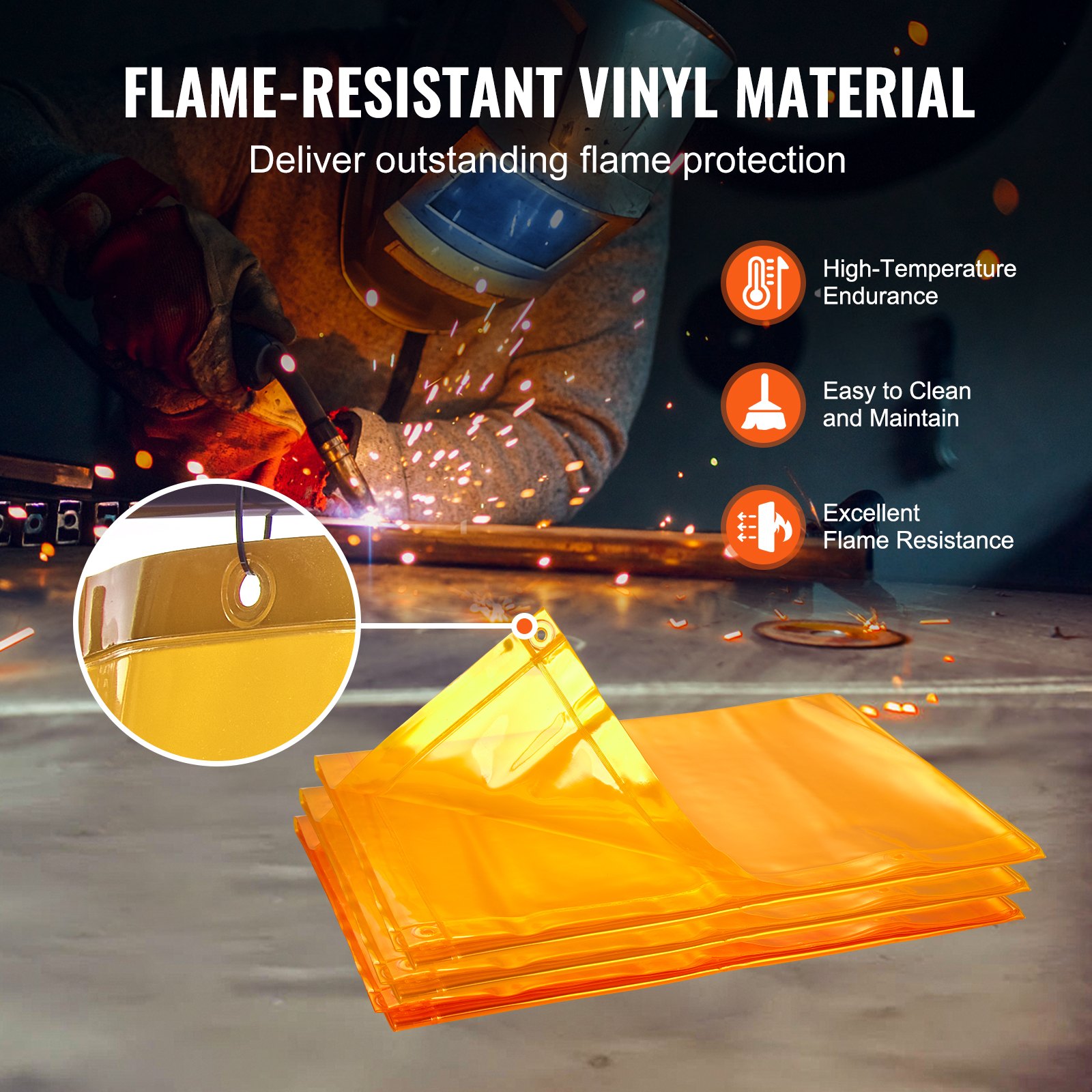 VEVOR 3-Panel-Schweißvorhang 1,8 x 2,4 m Schweißschutzvorhang aus Flammhemmendem Vinyl Schweißschutzwand mit 12 Schwenkrädern und einem 6-stufigen UV-Schutz Schweißerdecke Schweißschutz Gelb