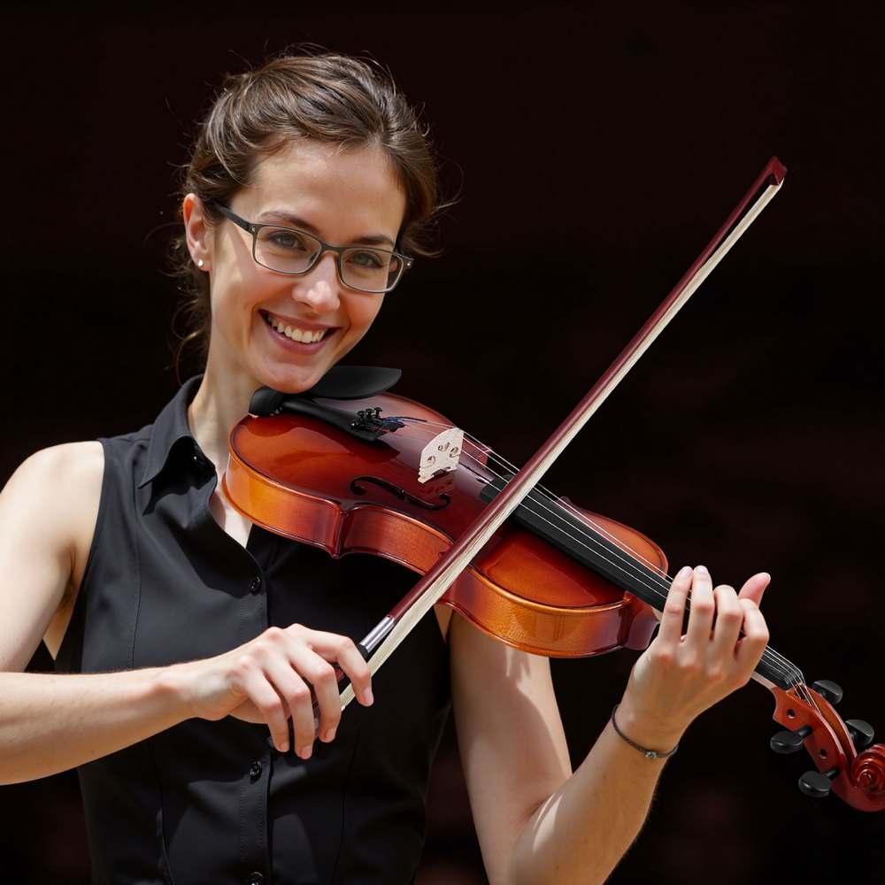 VEVOR Violine 4/4, 584,2 mm Armlänge, Geigenset mit Hartschalenkoffer, Kolophonium, Bogen, Schulterstütze, Steg, zusätzlichen Saiten, professionelles Massivholzinstrument (glänzend braun)