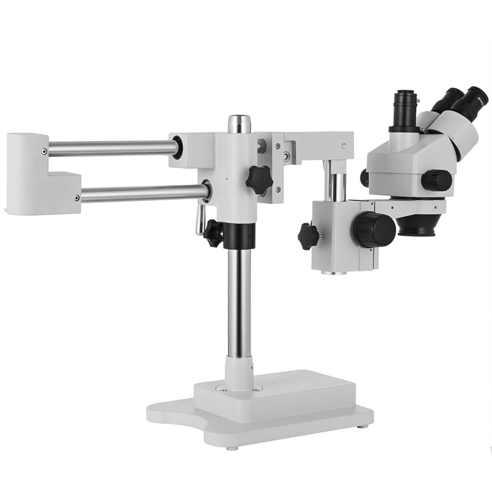 VEVOR 3,5X-90X Simul Focal Trinocular Zoom Stereo Microscope Al-Zn-Legierung 360 Grad Drehbar Trinokulares Stereomikroskop Dual Armstativ Labor Video Mikroskop zwei höhenverstellbar Ständer Zubehör