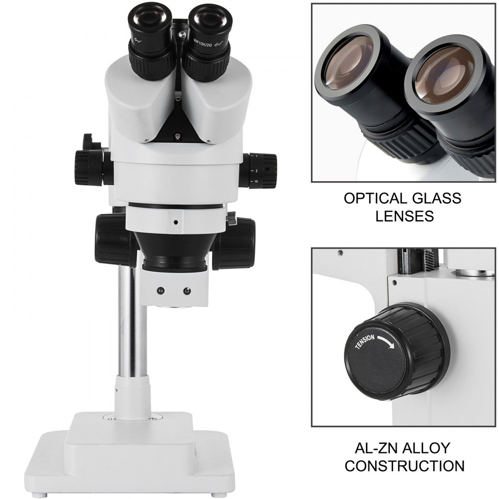 VEVOR 3,5X-90X Simul Focal Trinocular Zoom Stereo Microscope Al-Zn-Legierung 360 Grad Drehbar Trinokulares Stereomikroskop Dual Armstativ Labor Video Mikroskop zwei höhenverstellbar Ständer Zubehör