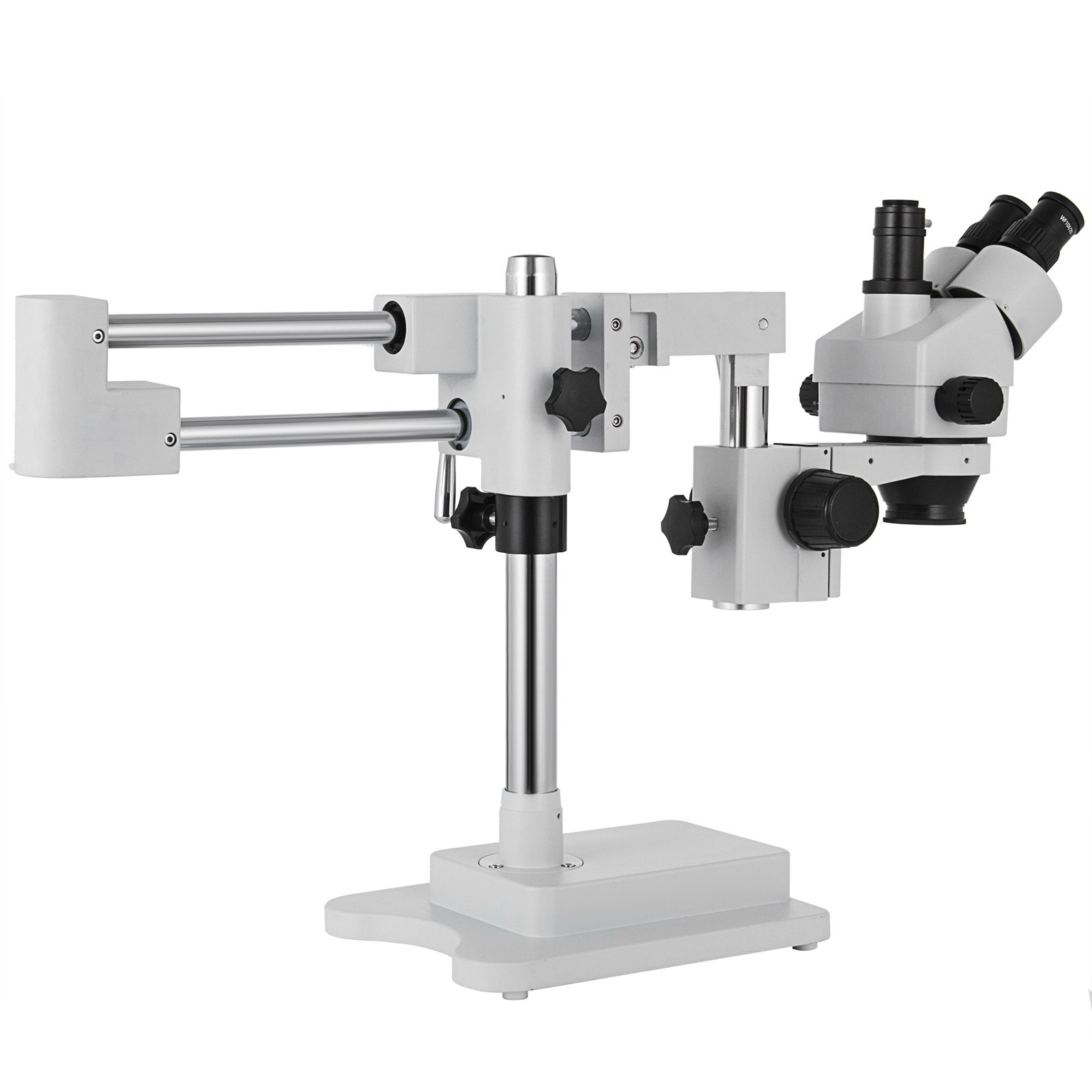 VEVOR 3.5X-90X Simul Focal Trinocular Zoom Stereo Microscope Al-Zn Alloy 360 Degree Rotatable Trinocular Stereo Microscope Dual Arm Stand Laboratory Video Microscope Two Height Adjustable Stands Accessories