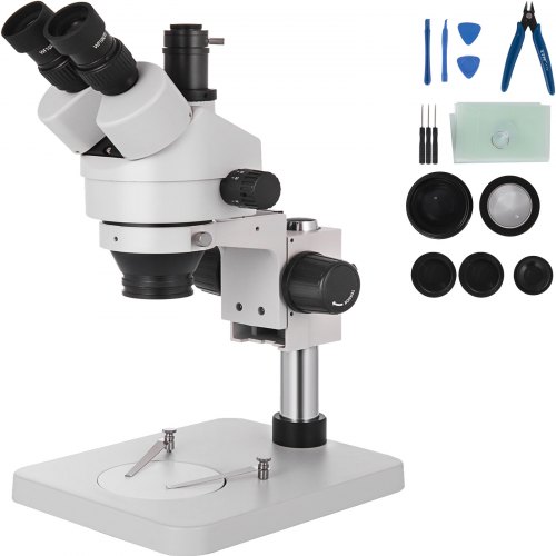 VEVOR 3.5X-90X Simul Focal digital Zoom Stereo Microscope Al-Zn-Legierung 360 Grad Drehbar Trinokulares Stereomikroskop Labor MikroskopKameraverbindung unterstützen justierbar Säulenständer Zubehör