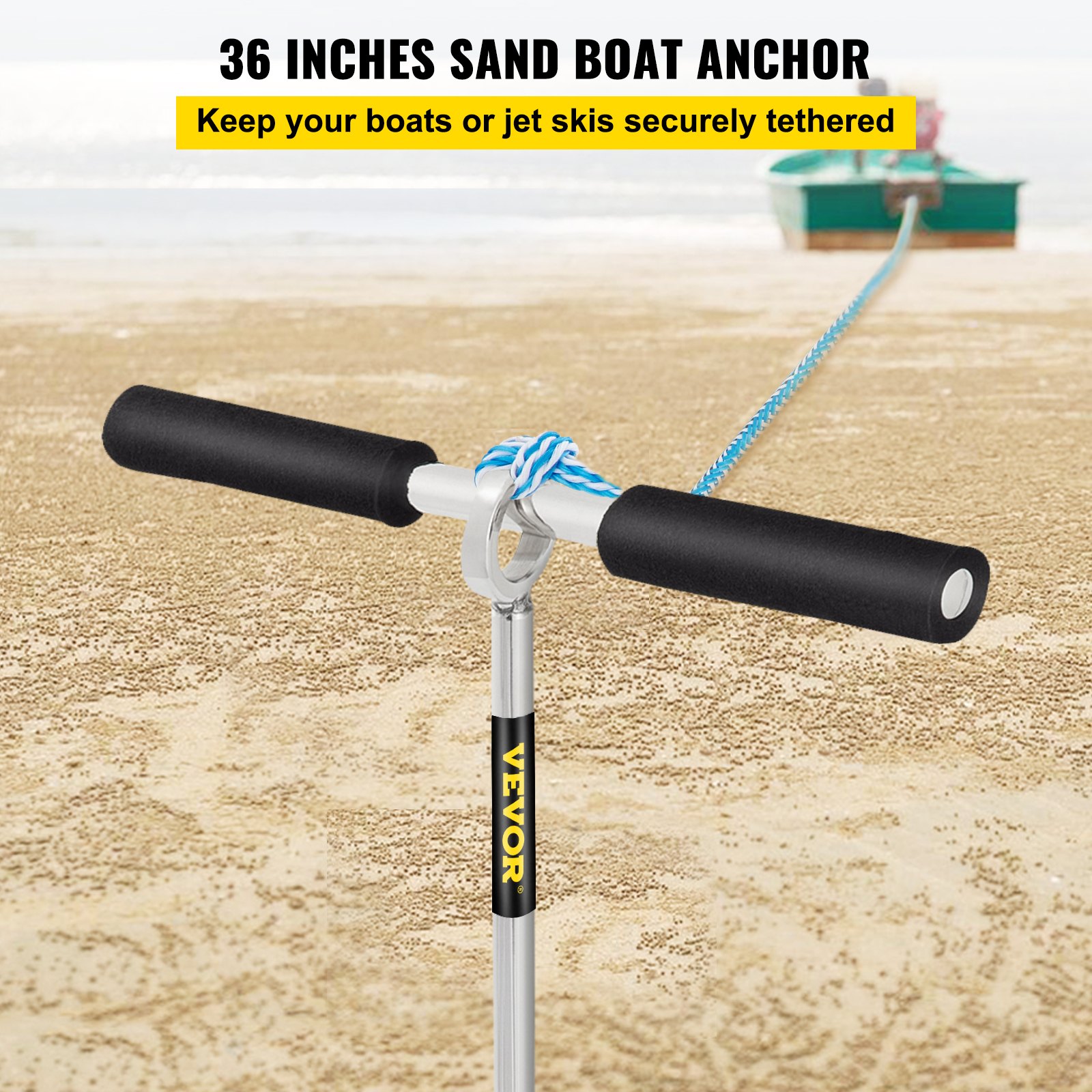VEVOR Sandanker Bohrer zum Strand und zur Sandbank, 90 cm Schraubanker aus Edelstahl 316 mit abnehmbarem Griff, Bungee-Leine und Tragetasche, für Jet-Ski-PWC-Pontonkajak