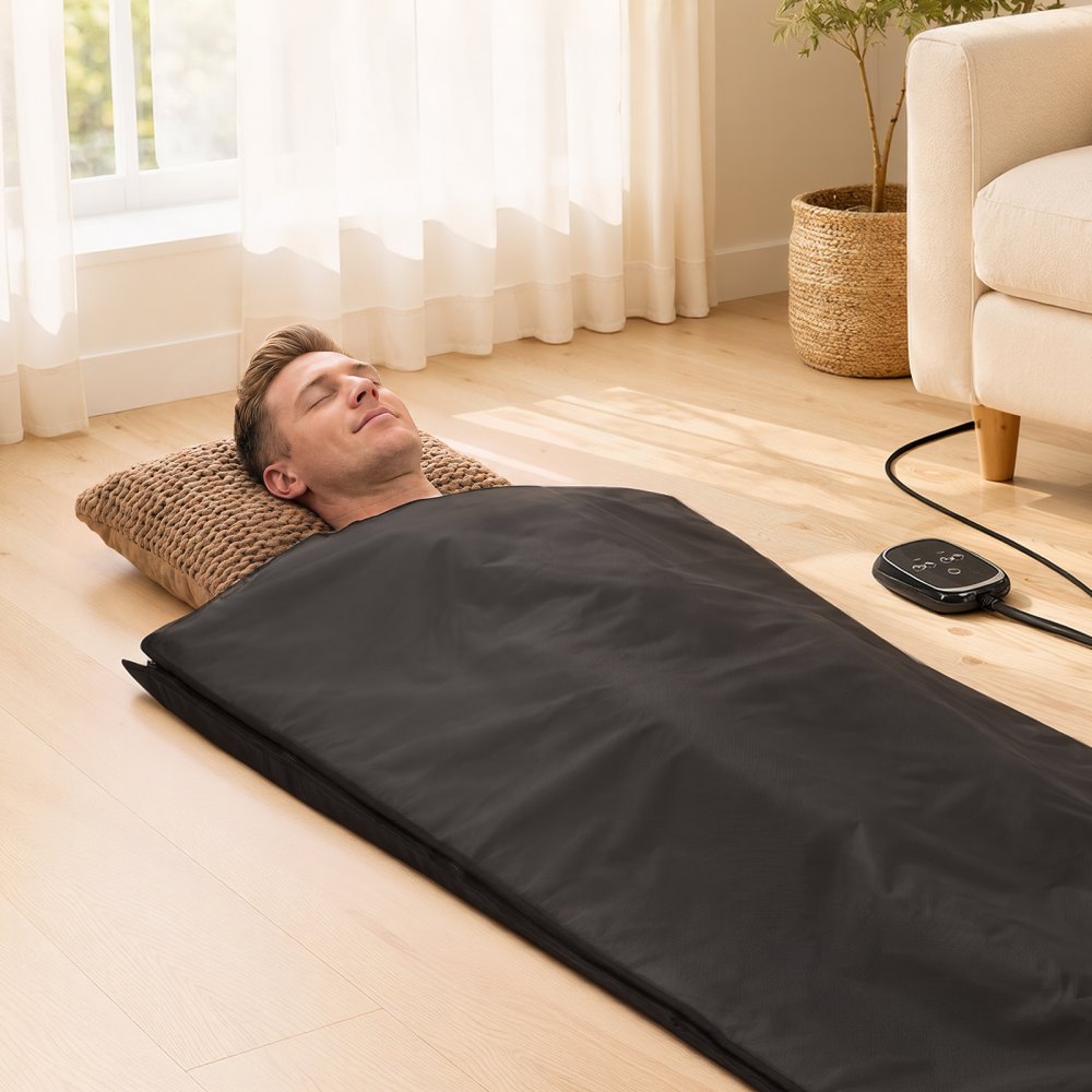 VEVOR Infrarot-Saunadecke 180x80cm Tragbare Infrarotdecke 500W Schwarz, Wärmedecke für Schwitzen Entspannung Detox, 30-75°C Temperaturregelung, 20-60min Timer, aus Oxford-Gewebe, mit Tragetasche