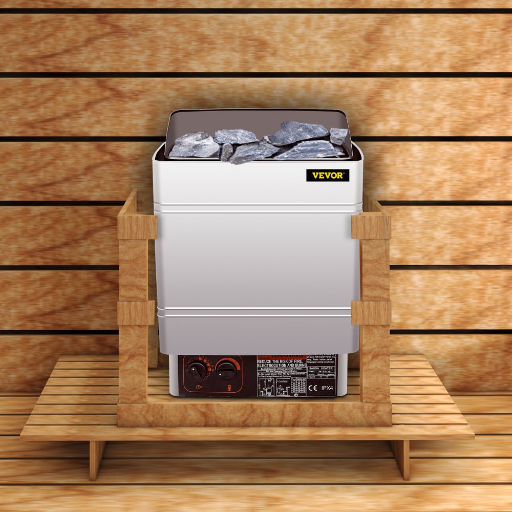 VEVOR Saunaofen 8 KW, Sauna Elektroherd 380 V - 415 V, Edelstahlsaunaofen 20 kg Saunasteine, Elektrischer Saunaofen 2 Modi (Temperatur, Zeit), für 8-12 m3 Saunaraum, 190 cm Höhe, mit Wandhalterung