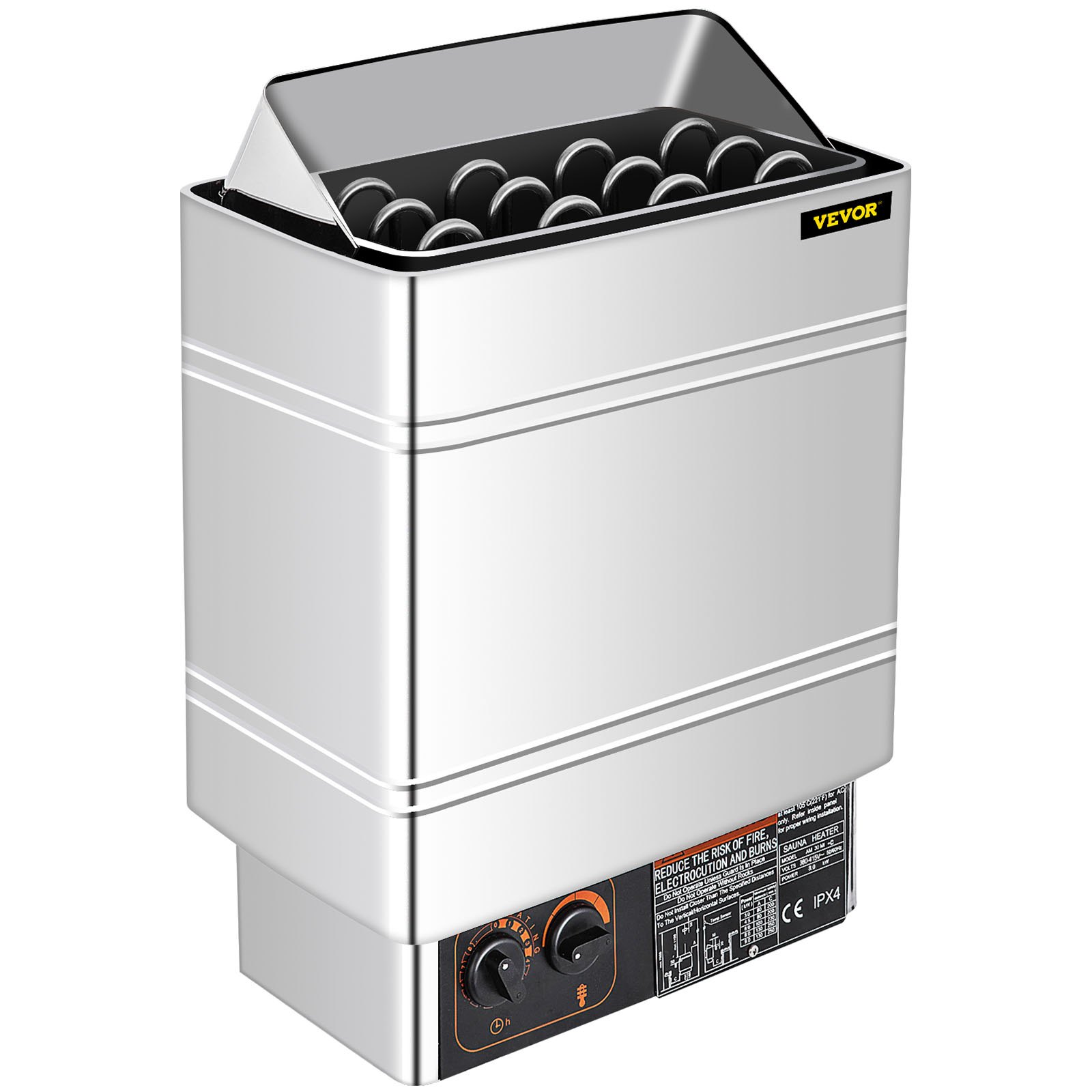 VEVOR Saunaofen 8 KW, Sauna Elektroherd 380 V - 415 V, Edelstahlsaunaofen 20 kg Saunasteine, Elektrischer Saunaofen 2 Modi (Temperatur, Zeit), für 8-12 m3 Saunaraum, 190 cm Höhe, mit Wandhalterung