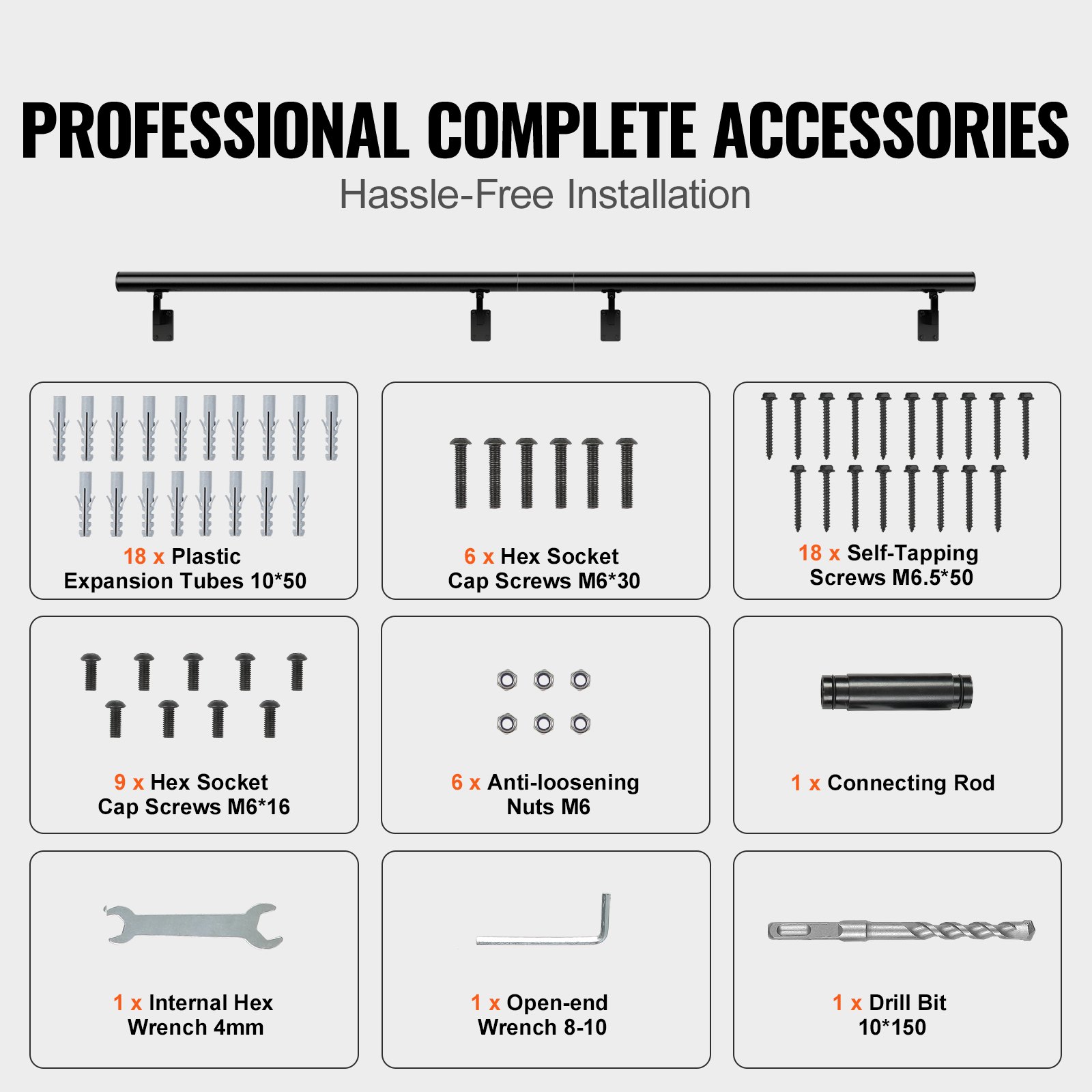 VEVOR Handlauf Aluminiumlegierung Pflegeleicht Treppengeländer 2133,6mm Geländer Treppe 199,6 kg Tragfähigkeit 806–333–806 mm Abstand zwischen den Säulen Brüstung Balkongeländer