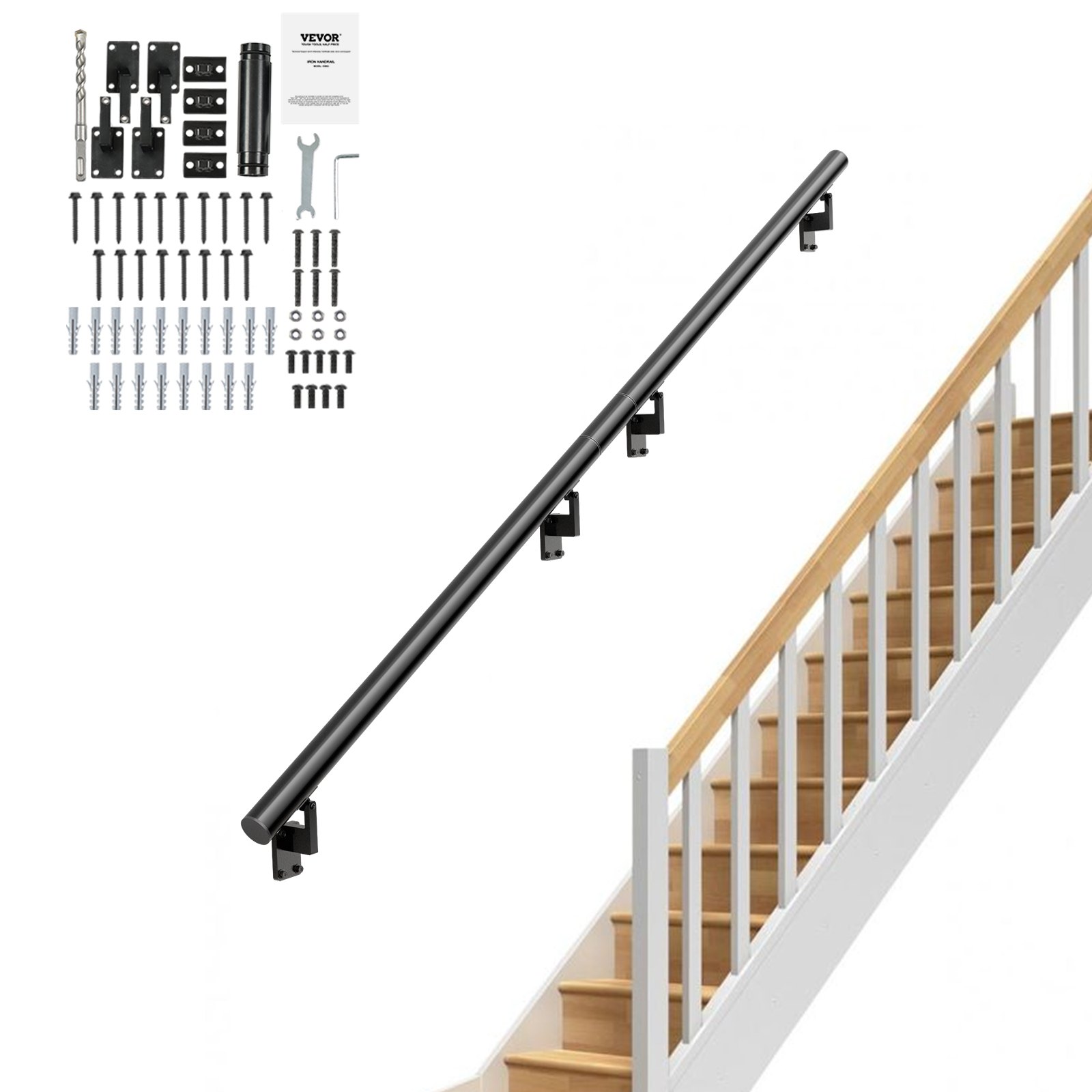 VEVOR Handlauf Aluminiumlegierung Pflegeleicht Treppengeländer 2133,6mm Geländer Treppe 199,6 kg Tragfähigkeit 806–333–806 mm Abstand zwischen den Säulen Brüstung Balkongeländer
