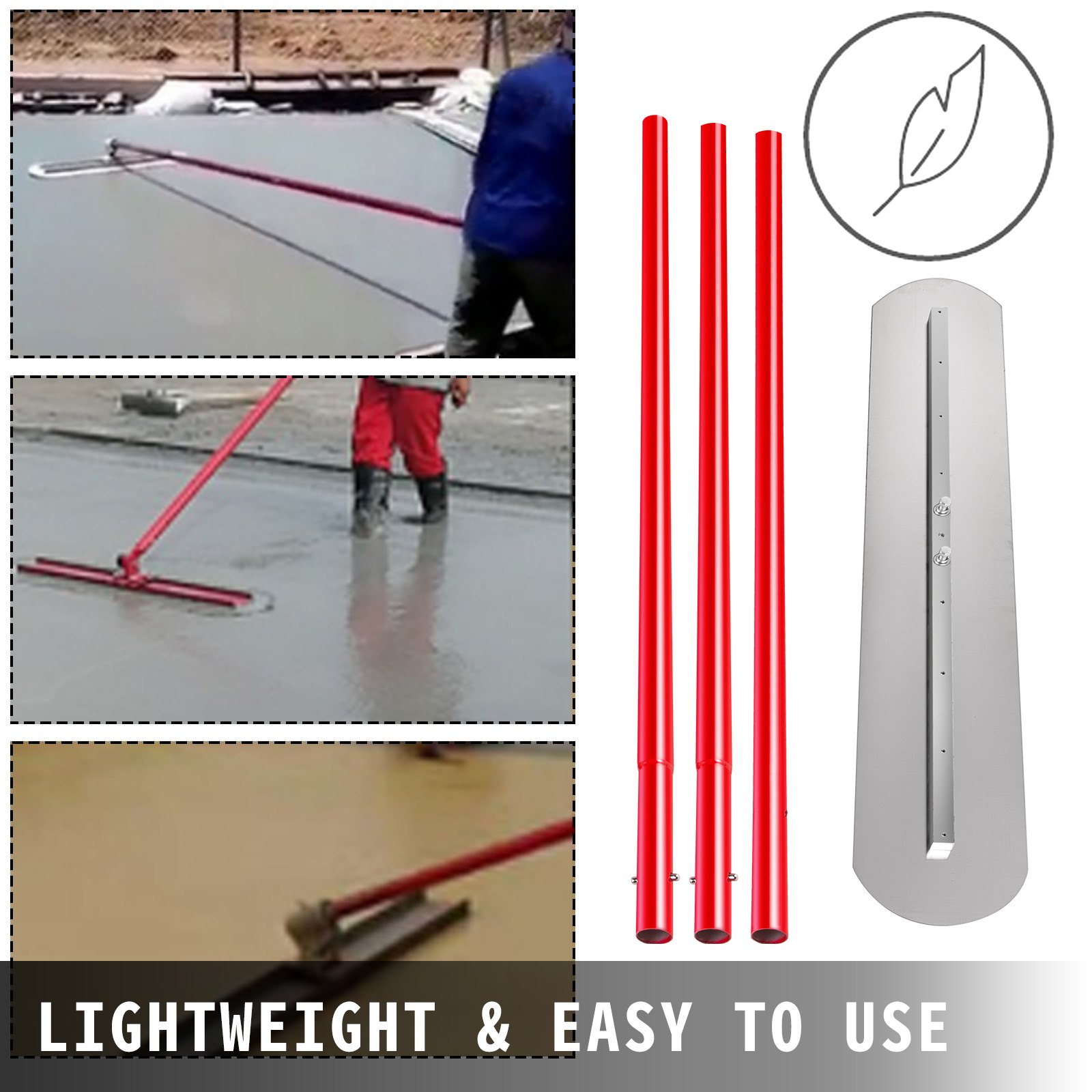 VEVOR Concrete Float Bull Float 1200x200 mm, Complete Concrete Tool Trowel Set, Handle Length 3 x 1.8 m, Smoothing Trowel, Steel Bottom, Adjustable Construction Aid, Easy Installation