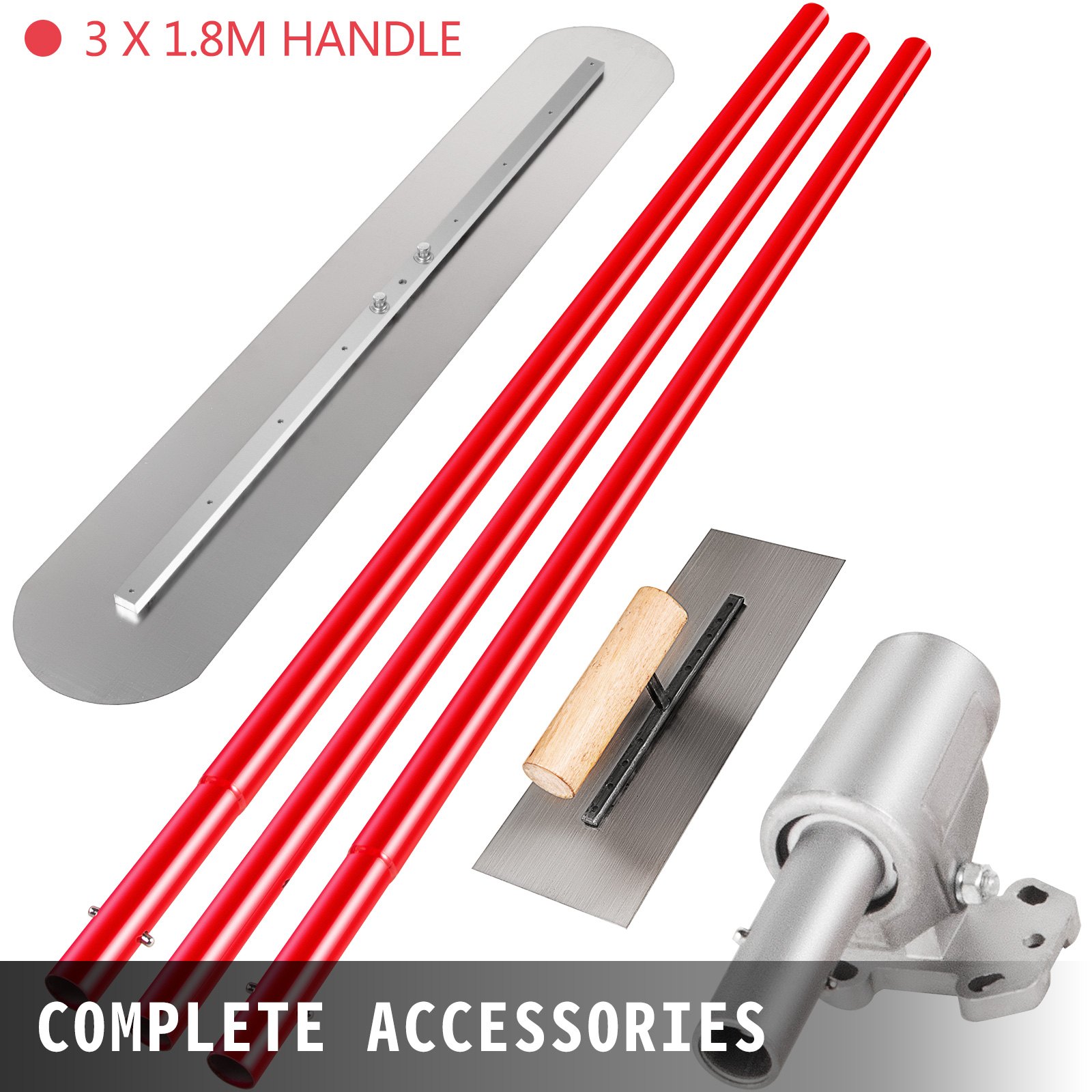 VEVOR Concrete Float Bull Float 1200x200 mm, Complete Concrete Tool Trowel Set, Handle Length 3 x 1.8 m, Smoothing Trowel, Steel Bottom, Adjustable Construction Aid, Easy Installation