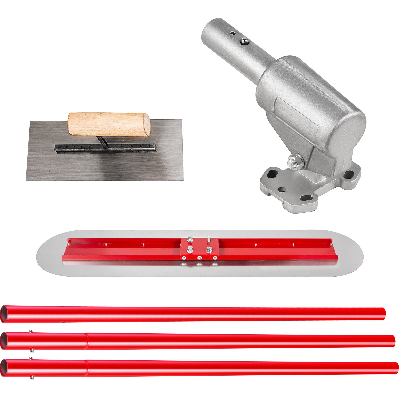 VEVOR Bull Float Concrete Float 1200x300 mm, Complete Concrete Tool Trowel Set, Handle Length 3 x 1.8 m, Smoothing Trowel, Steel, Bottom Adjustable, Construction Aid