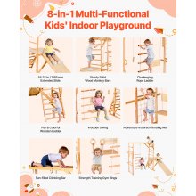 VEVOR Indoor Spielplatz Klettergerüst (8 in 1), 100 kg belastbares Montessori-Kletterspielzeug-Set mit Rutschen/Schaukeln/Klettergerüst/Turnringen/Holz-/Strickleiter/Kletternetz/Stange